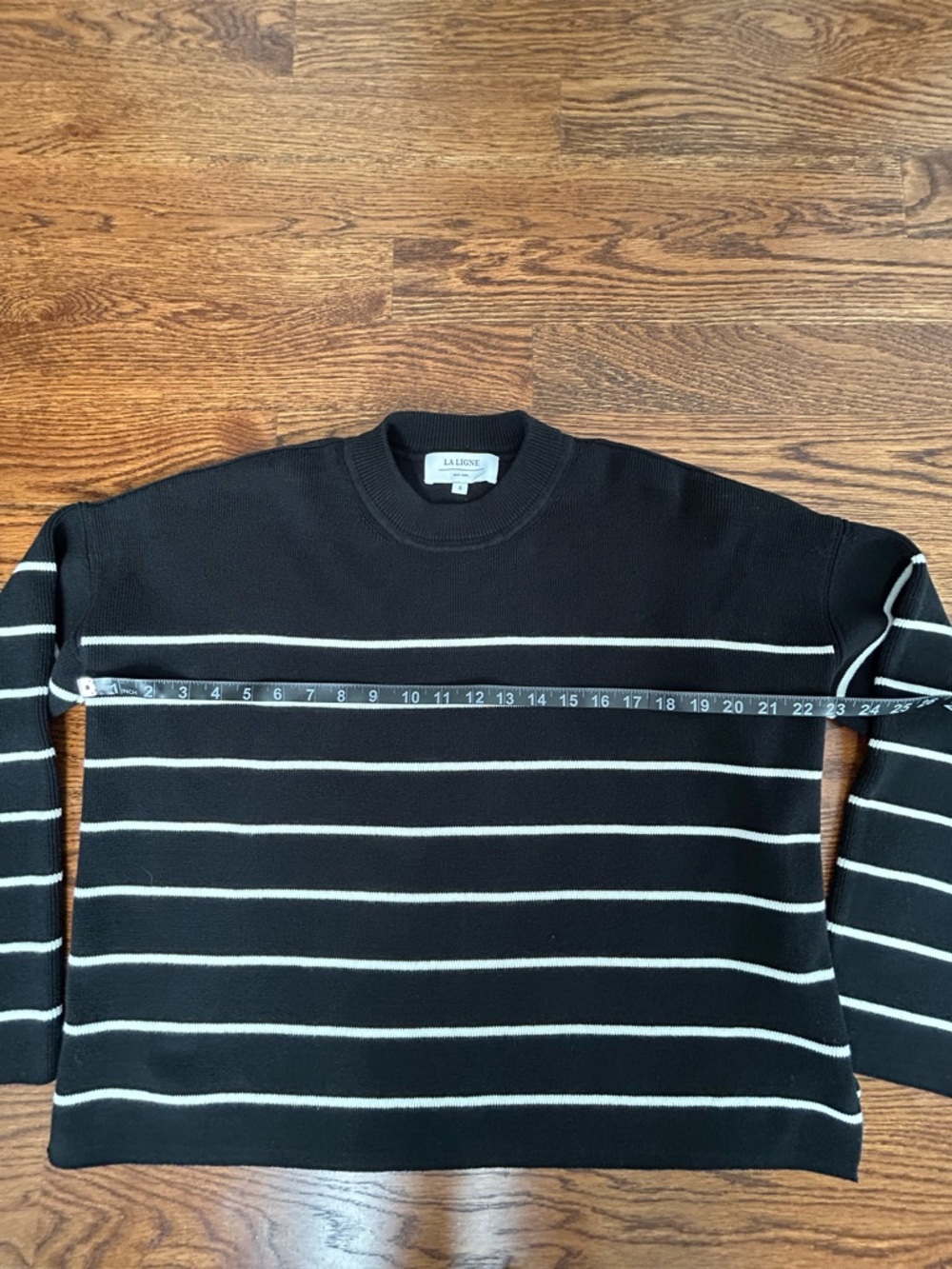 La Ligne black and white thin stripe sweater size small 100% cotton boxy cropped - Picture 4 of 8